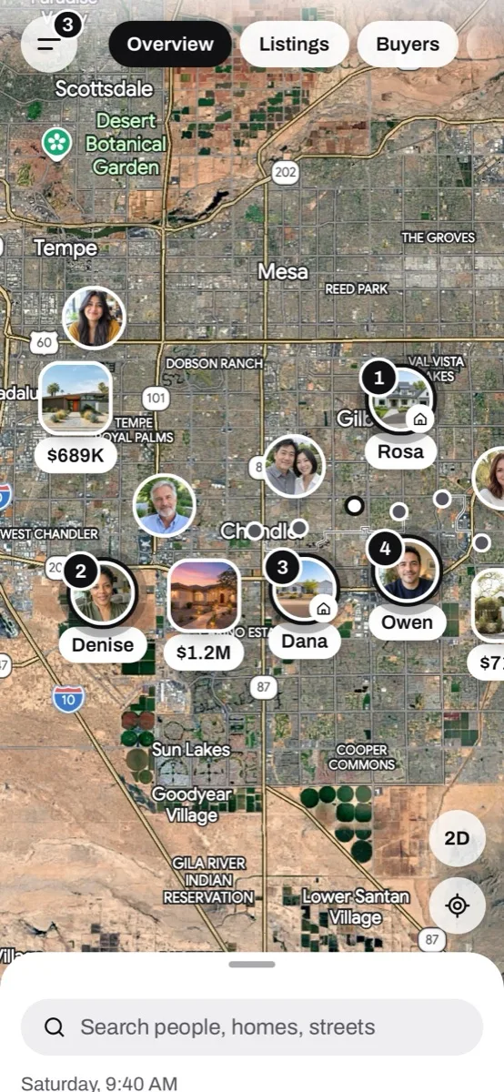 Flexii's map: every listing, buyer and owner on one map